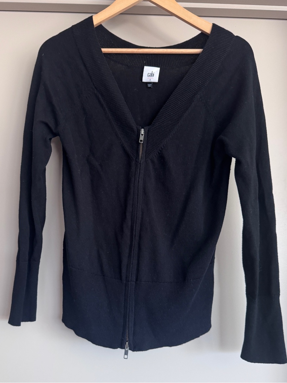 CAbi Black Zip-Front V-Neck Cardigan